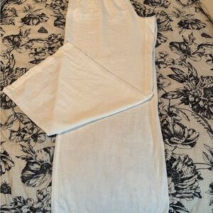 Aerie White Textured Fabric Wide Leg Pants